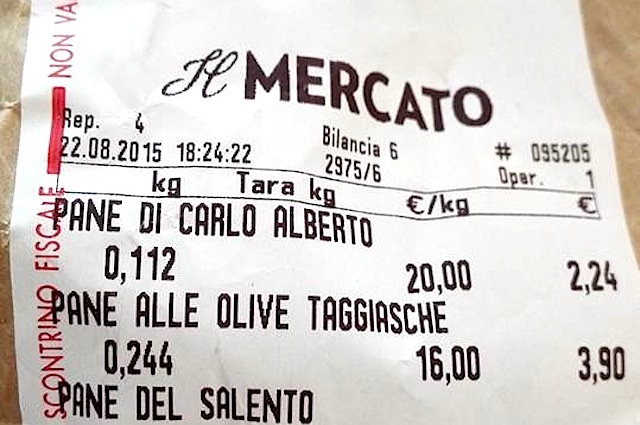 Pane a 20 euro al chilo: spaventoso scontrino emesso a Milano