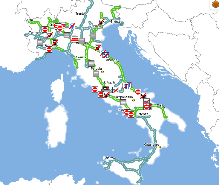 Traffico autostrade oggi 26 Ottobre 2015, info real time: bivio Parma-La Spezia A1 chiuso, code su A4